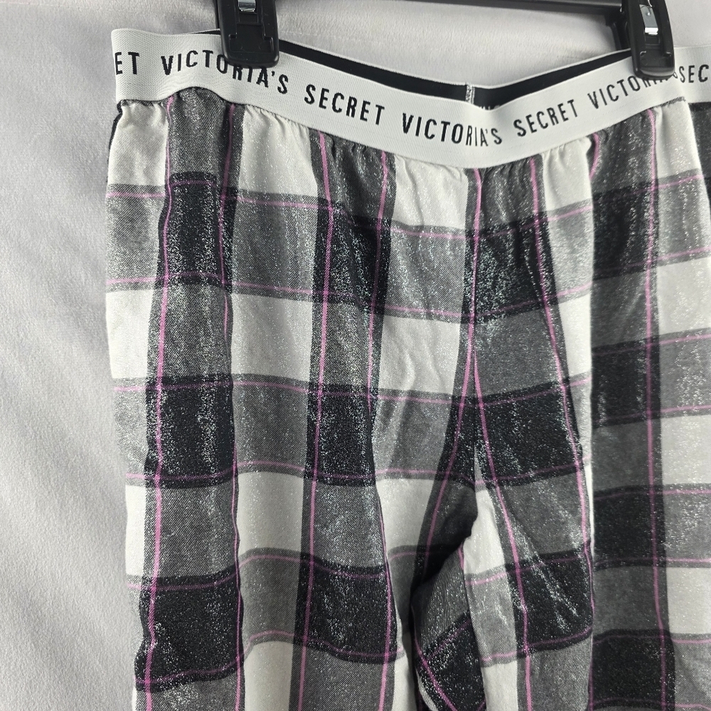 Victoria's Secret Black and White Shiney Pajama Bottoms Buffalo Check Sz Small